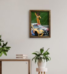 Evcil Dostlara Özel Nascar Pilotu Tasarımlı Portre Doğal Masif Ahşap Çerçeveli Tablo 45x65cm-1