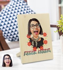 Kişiye Özel Melek Annem Karikatürlü Dekoratif Ahşap Çerçeve Model 1