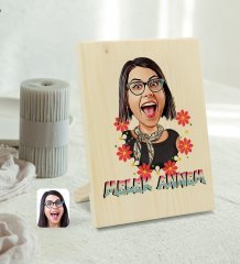 Kişiye Özel Melek Annem Karikatürlü Dekoratif Ahşap Çerçeve Model 1