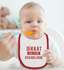 BK Kids Dikkat Çok İçtim Tasarımlı Kırmızı Bebek Body Zıbın ve Mama Önlüğü Hediye Seti-1