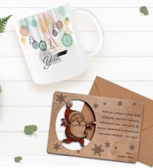 Kişiye Özel Happy New Year Kupa Bardak ve Retro Ahşap Yılbaşı Tebrik Kartı Hediye Seti-1C