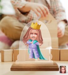 BK Gift Kişiye Özel Prenses Karikatürlü Ahşap Standlı Pleksi Biblo-1