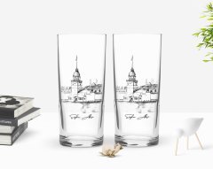 Kişiye Özel Renkli Baskılı Kız Kulesi Tasarımlı İkili Rakı Bardağı Seti-2