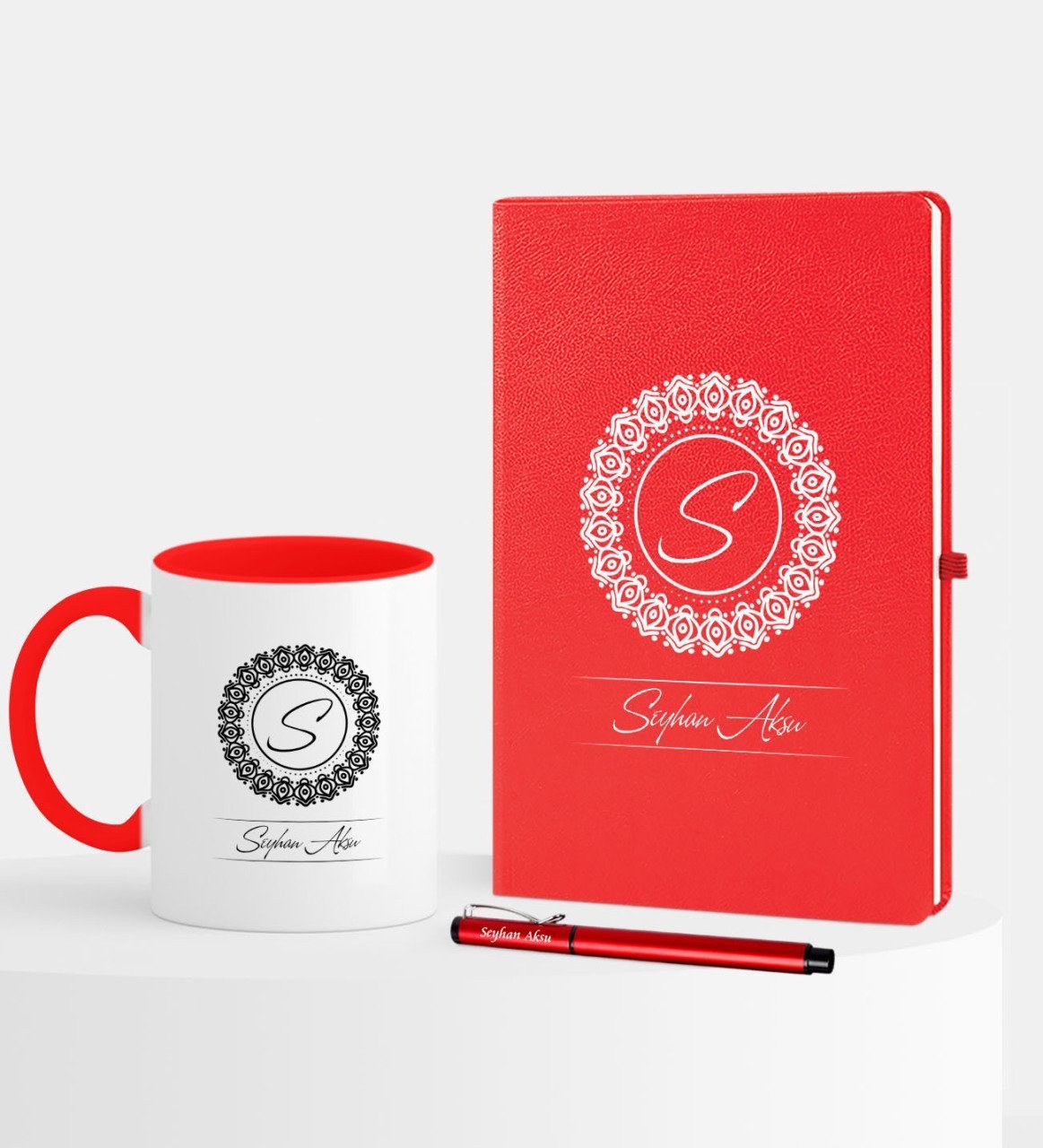 Kişiye Özel İsimli Kırmızı Defter Kalem Kupa Seti - 2