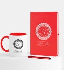 Kişiye Özel İsimli Kırmızı Defter Kalem Kupa Seti - 2