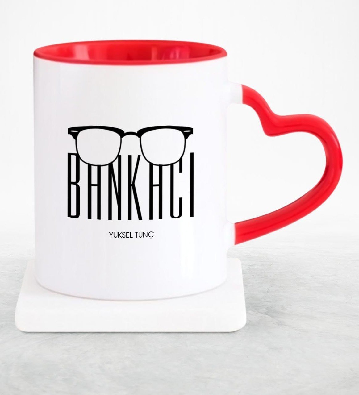 Kişiye Özel Mesleki Bankacı Kırmızı Kalpli Kupa Bardak - 10