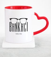 Kişiye Özel Mesleki Bankacı Kırmızı Kalpli Kupa Bardak - 10