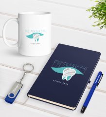 Kişiye Özel Diş Teknikeri Temalı Lacivert Defter Kalem Kupa 32gb USB Bellek Hediye Seti-1