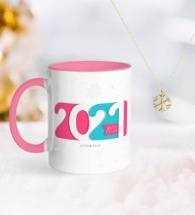 BK Gift Kişiye Özel 2023 Mutlu Yıllar Pembe Kupa ve Kar Tanesi Kolye-6