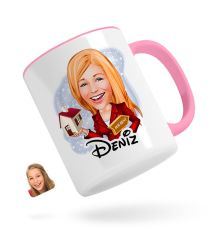 Kişiye Özel Kadın Emlakçı Karikatürlü Pembe Kupa Bardak-2