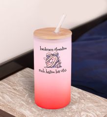 BK Gift Esprili Tasarım Kırmızı Renk Pipetli Buzlu Cam Bardak 600ml - 9, Arkadaşa Hediye, Doğum Günü Hediyesi