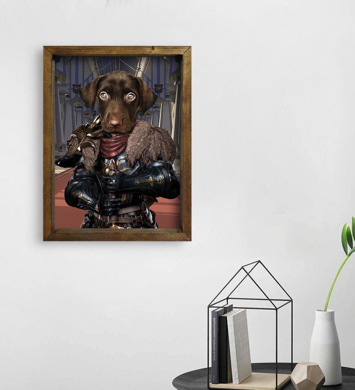 Evcil Dostlara Özel Şövalye Tasarımlı Portre Doğal Masif Ahşap Çerçeveli Tablo 45x65cm-1