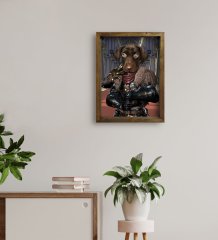 Evcil Dostlara Özel Şövalye Tasarımlı Portre Doğal Masif Ahşap Çerçeveli Tablo 45x65cm-1