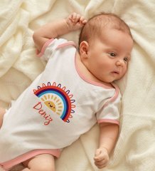 BK Kids Kişiye Özel İsimli Pembe Bebek Body Zıbın ve Kız Bebek Künyesi Hediye Seti-1