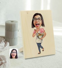 Kişiye Özel Ev Hanımı Anne Karikatürlü Dekoratif Ahşap Çerçeve Model 3
