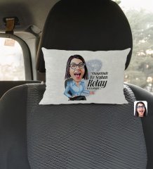 Kişiye Özel İsimli Kadın Nihayetinde Karikatürlü Dikdörtgen Araç Koltuk Yastığı-2
