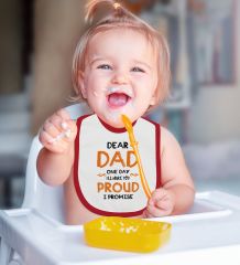 BK Kids Dear Dad Tasarımlı Kırmızı Bebek Body Zıbın ve Mama Önlüğü Hediye Seti-1