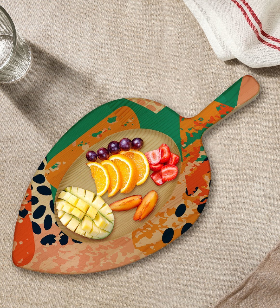 BK Gift Modern Art Tasarımlı Yaprak Şeklinde Doğal Ahşap Servis ve Sunum Tabağı Model 1