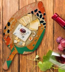 BK Gift Modern Art Tasarımlı Yaprak Şeklinde Doğal Ahşap Servis ve Sunum Tabağı Model 1