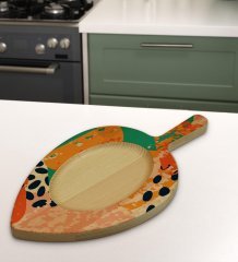 BK Gift Modern Art Tasarımlı Yaprak Şeklinde Doğal Ahşap Servis ve Sunum Tabağı Model 1