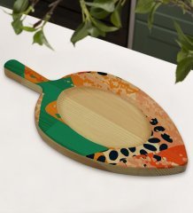BK Gift Modern Art Tasarımlı Yaprak Şeklinde Doğal Ahşap Servis ve Sunum Tabağı Model 1