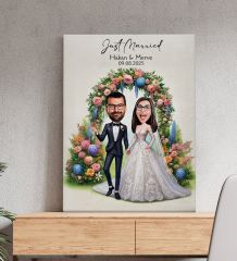 BK Gift Kişiye Özel Evleniyoruz Karikatürlü Kanvas Tablo-1 (50x70), Sevgiliye Hediye, Sevgililer Günü Hediyesi