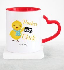 Kişiye Özel Mesleki Bankacı Kırmızı Kalpli Kupa Bardak - 1