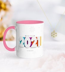 BK Gift Kişiye Özel 2023 Mutlu Yıllar Pembe Kupa ve Kar Tanesi Kolye-5