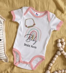 BK Kids Kişiye Özel Harfli İsimli Pembe Bebek Body Zıbın ve Kız Bebek Künyesi Hediye Seti-3