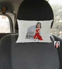 Kişiye Özel İsimli Kadın Nihayetinde Karikatürlü Dikdörtgen Araç Koltuk Yastığı-1