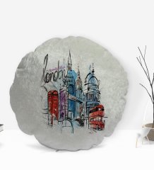 Kişiye Özel İsimli London Tasarımlı Yuvarlak Dekoratif Kırlent Yastık-4