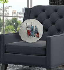 Kişiye Özel İsimli London Tasarımlı Yuvarlak Dekoratif Kırlent Yastık-4