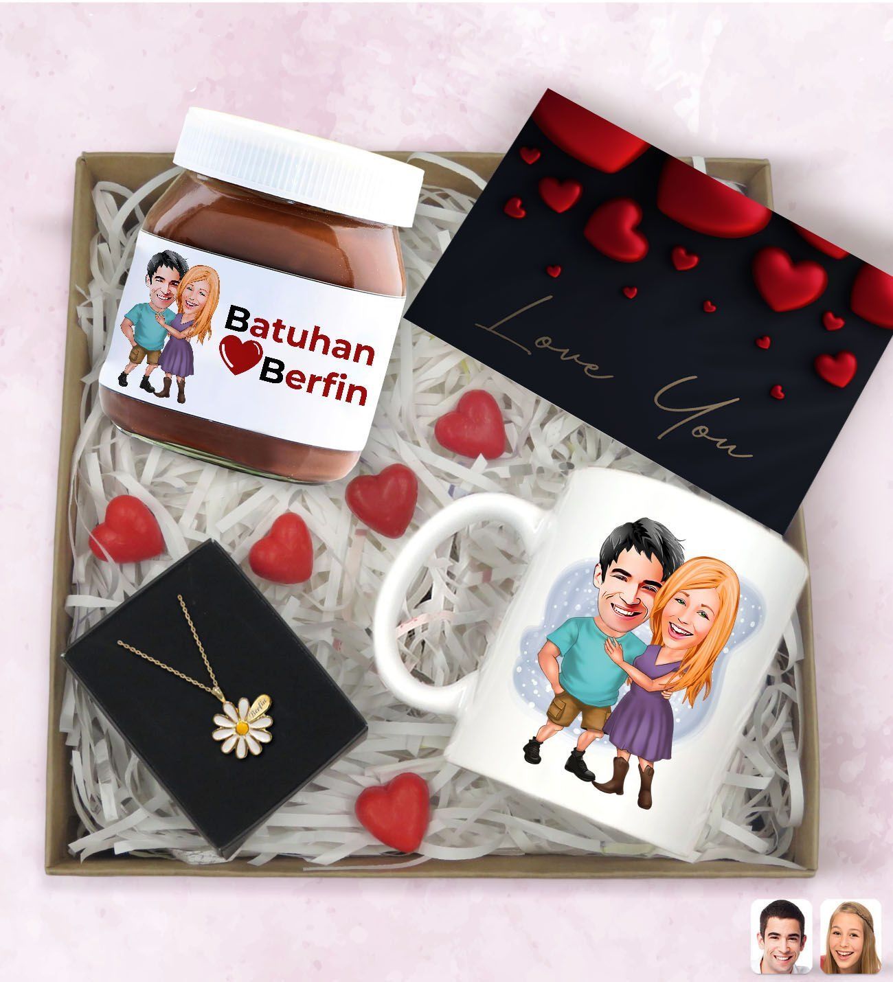 BK Gift Sevgiliye Özel Karikatürlü Hediye Seti-2, Sevgililer Günü Hediyesi, Yıl Dönümü Hediyesi, Nutella 400gr., Doğum Günü Hediyesi