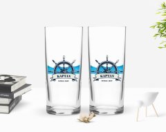 Kişiye Özel Renkli Baskılı Kaptan Tasarımlı İkili Rakı Bardağı Seti-9