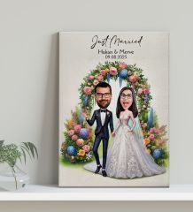 BK Gift Kişiye Özel Evleniyoruz Karikatürlü Kanvas Tablo-1 (30x50), Sevgiliye Hediye, Sevgililer Günü Hediyesi