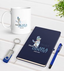 Kişiye Özel Diş Hekimi Temalı Lacivert Defter Kalem Kupa 32gb USB Bellek Hediye Seti-3