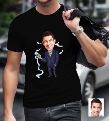 Kişiye Özel Bay Muhasebeci Karikatürlü Siyah T-Shirt