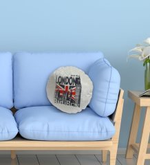 Kişiye Özel İsimli London Tasarımlı Yuvarlak Dekoratif Kırlent Yastık-3