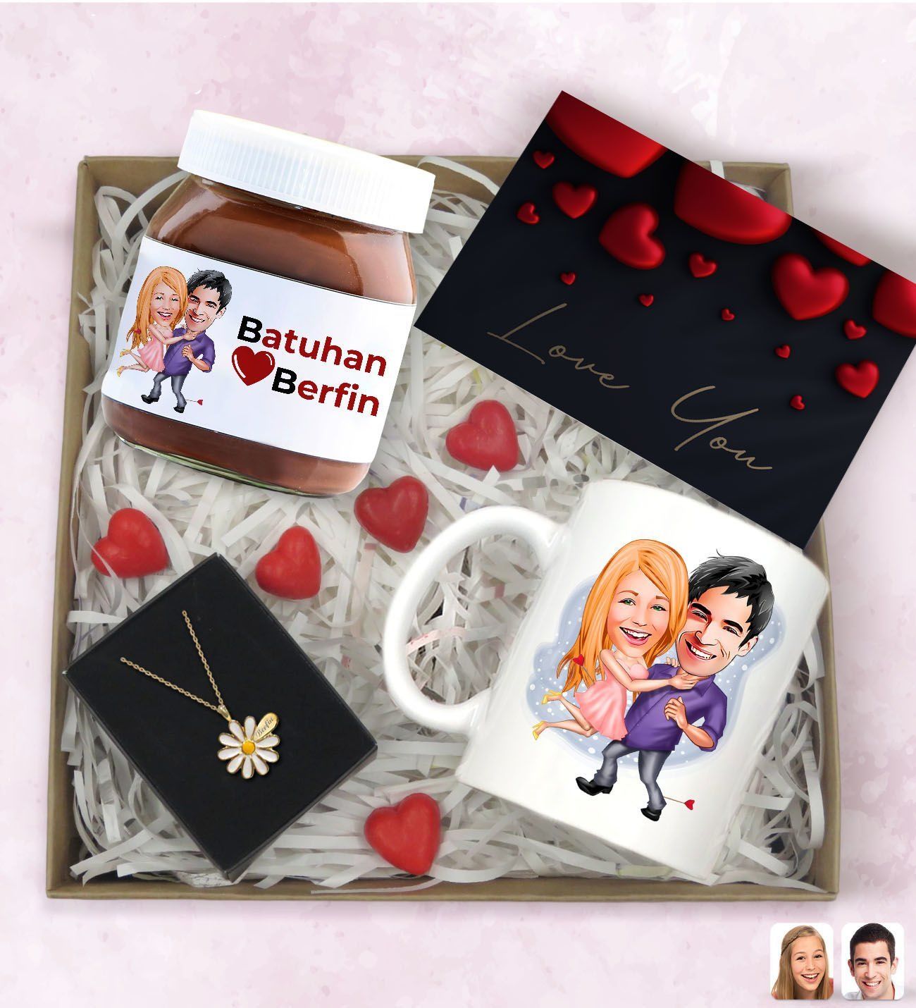BK Gift Sevgiliye Özel Karikatürlü Hediye Seti-1, Sevgililer Günü Hediyesi, Yıl Dönümü Hediyesi, Nutella 400gr., Doğum Günü Hediyesi
