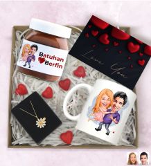 BK Gift Sevgiliye Özel Karikatürlü Hediye Seti-1, Sevgililer Günü Hediyesi, Yıl Dönümü Hediyesi, Nutella 400gr., Doğum Günü Hediyesi