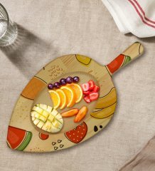 BK Gift Meyveler Tasarımlı Yaprak Şeklinde Doğal Ahşap Servis ve Sunum Tabağı Model 2