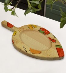 BK Gift Meyveler Tasarımlı Yaprak Şeklinde Doğal Ahşap Servis ve Sunum Tabağı Model 2