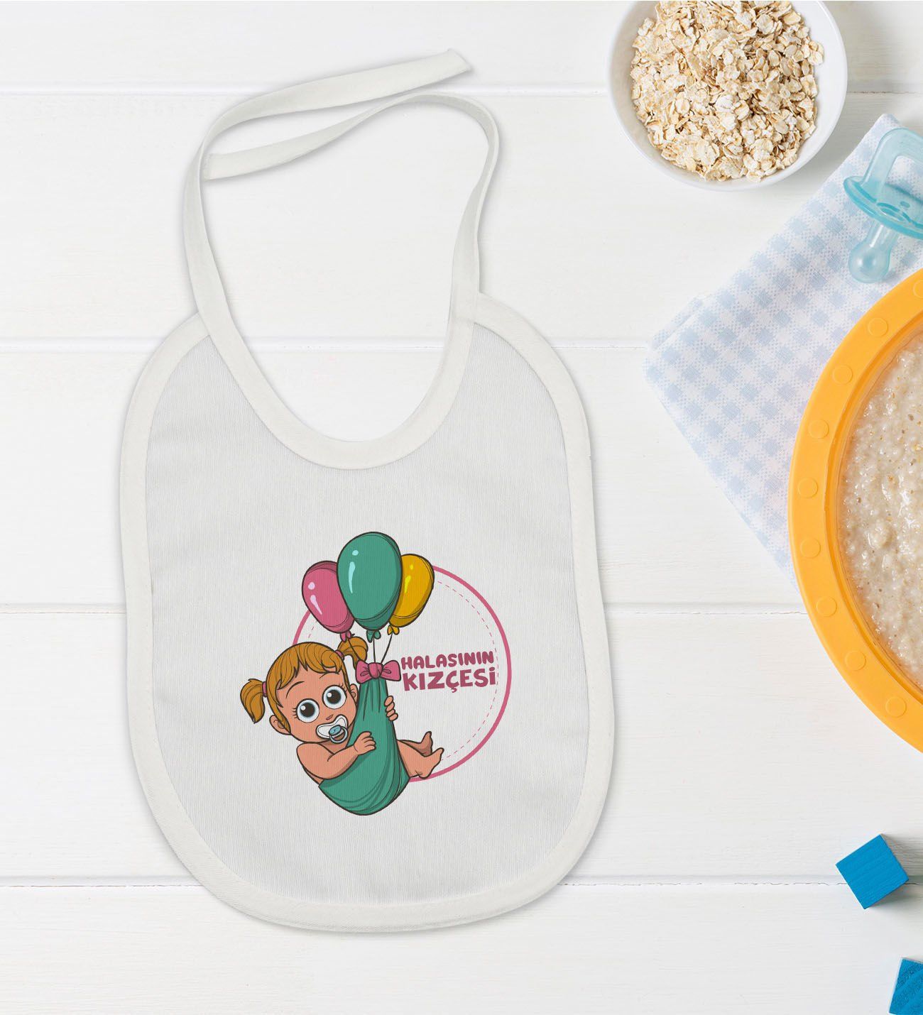 BK Kids Halasının Kızçesi Tasarımlı Beyaz Bebek Mama Önlüğü-1