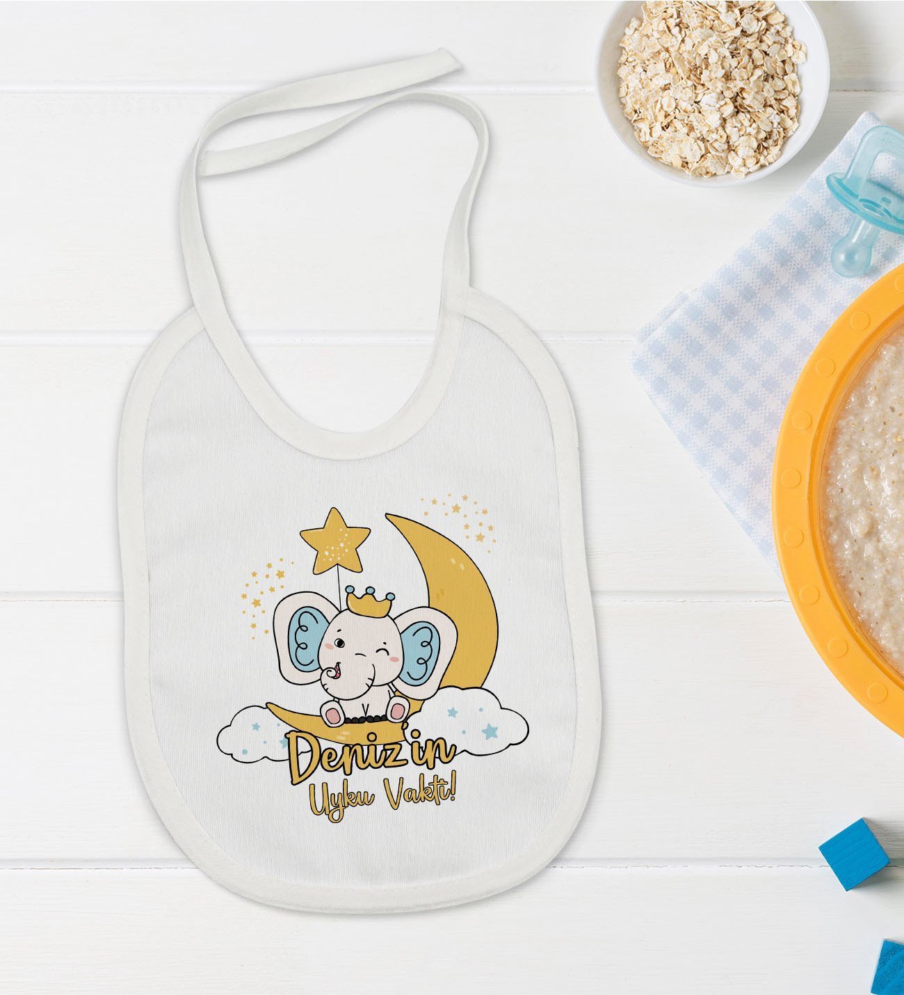 BK Kids Kişiye Özel Uyku Vakti Tasarımlı Bebek Mama Önlüğü - Model 1