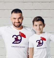 BK Gift 29 Ekim Tasarımlı 2’li Baba-Oğul Beyaz Tişört-9, 29 Ekim Hediyesi, Trend Tişört, 100.Yıl Hediyesi