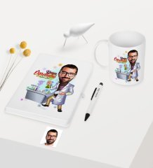 Kişiye Özel Bay Kimya Öğretmeni Temalı Karikatürlü Beyaz Defter Kalem Kupa Seti - 2