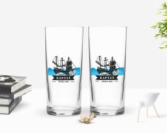 Kişiye Özel Renkli Baskılı Kaptan Tasarımlı İkili Rakı Bardağı Seti-8