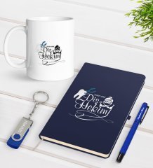 Kişiye Özel Diş Hekimi Temalı Lacivert Defter Kalem Kupa 32gb USB Bellek Hediye Seti-2