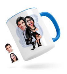 Kişiye Özel Sevgililer Karikatürlü Mavi Kupa Bardak-6
