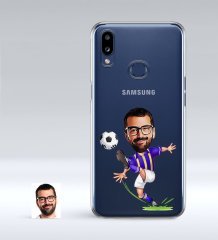 Kişiye Özel Sarı Lacivert Futbolcu Karikatürlü Samsung Galaxy A10s İnce Şeffaf Silikon Telefon Kapağı
